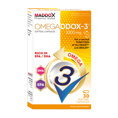 OMEGADDOX - 3 1000 MG FOOD SUPPLEMENT ( FISH OIL OMEGA 3 FATTY ACIDS + VITAMIN E ) 30 SOFTGELS CAPSULES